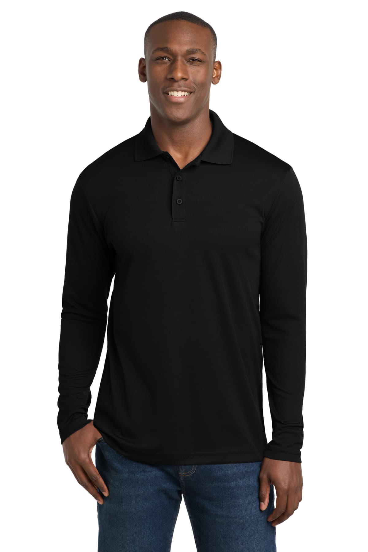 Sport-Tek PosiCharge RacerMesh Long Sleeve Polo. ST640LS Black front