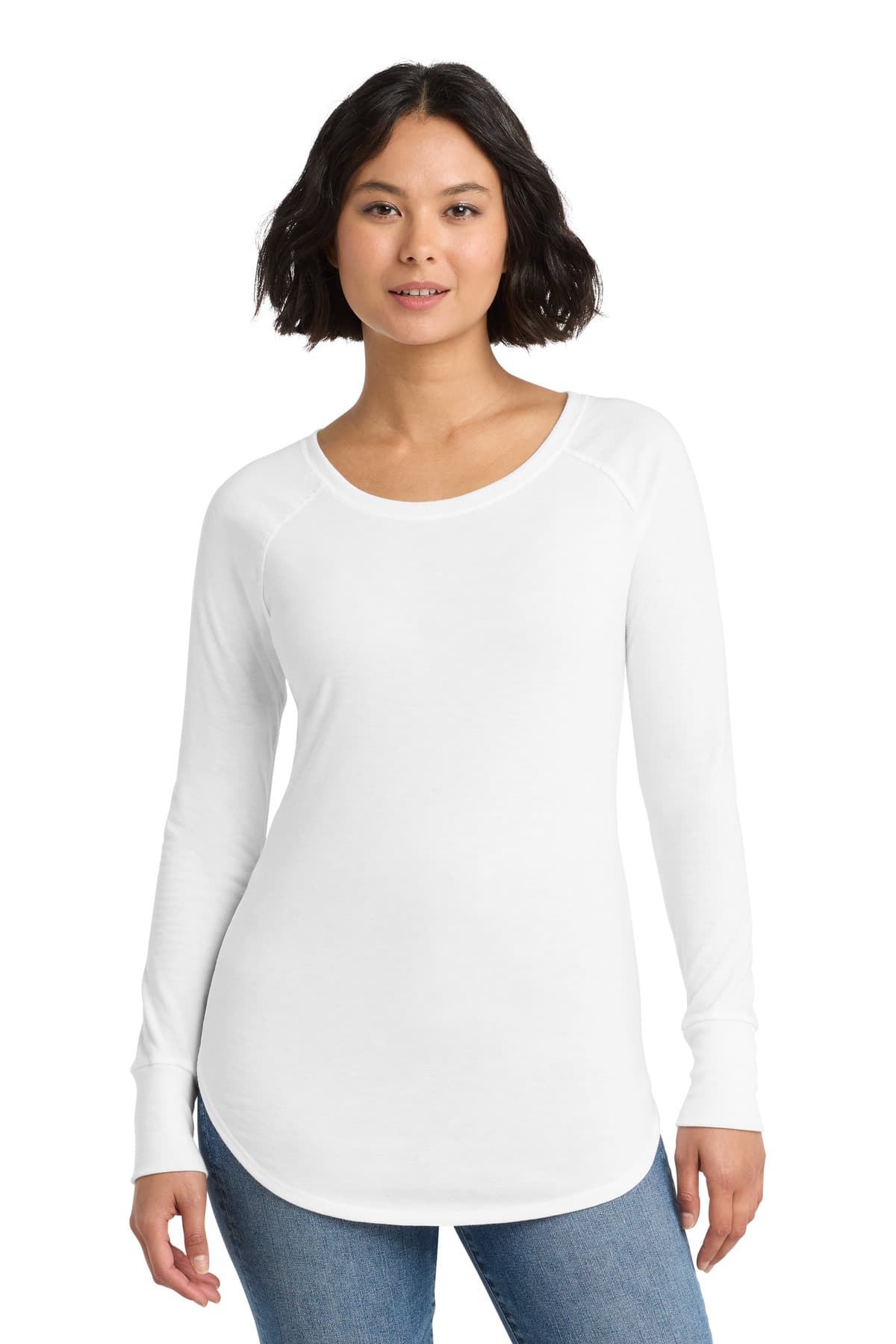 District Women's Perfect Tri Long Sleeve Tunic Tee. DT132L White front
