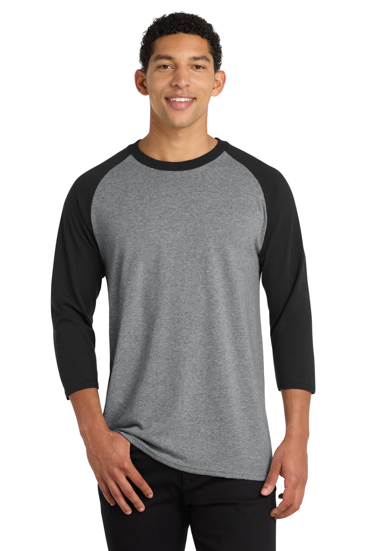 Port & Co Core Blend 3/4-Sleeve Raglan Tee. PC55RS Athletic Heather/ Jet Black front