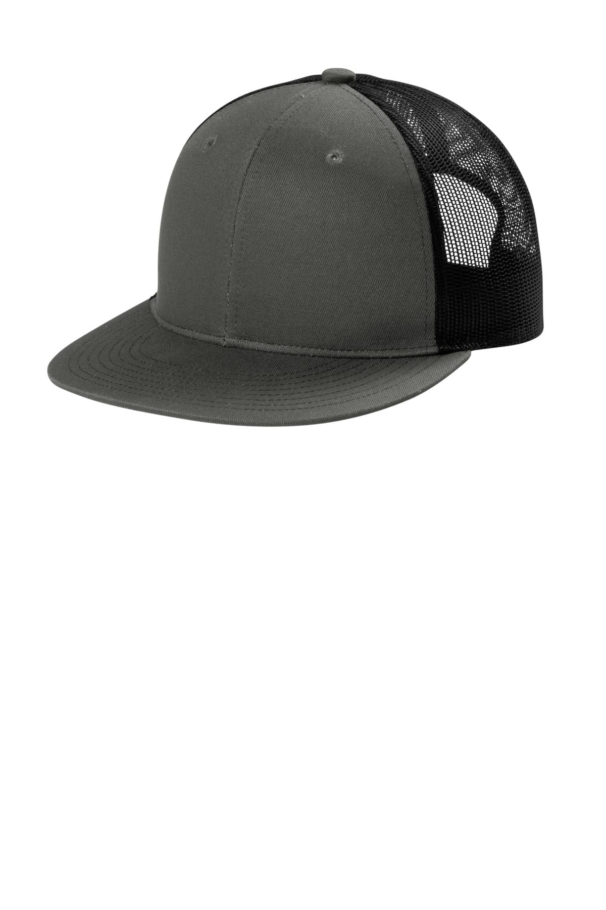Port Authority Snapback Flat Bill Trucker Cap C407 Grey Steel/ Black front