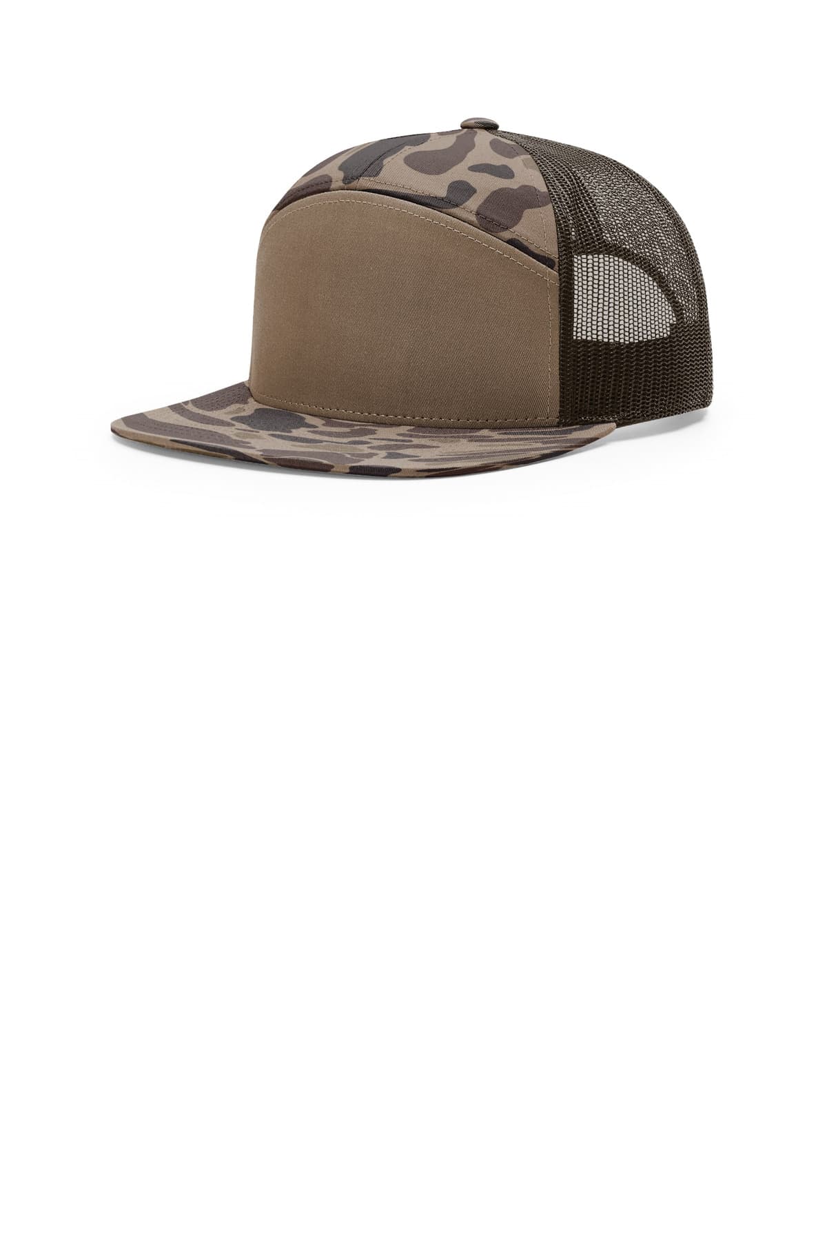 Richardson Printed 7-Panel Trucker 168P Bark Duck Camo/ Brown front
