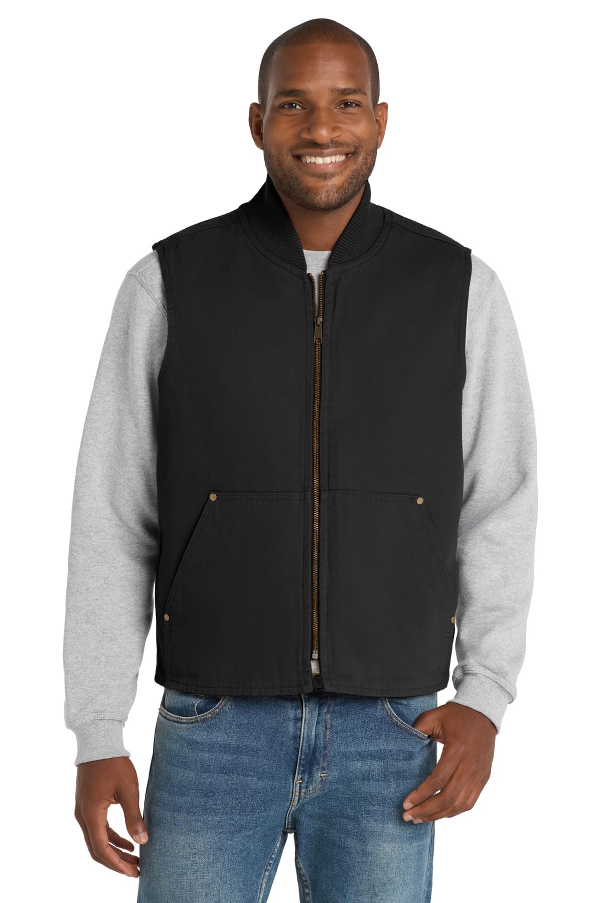 CornerStone Washed Duck Cloth Vest. CSV40 Black front