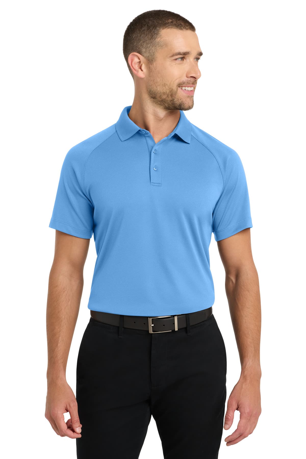 Port Authority Crossover Raglan Polo. K575 Azure Blue front