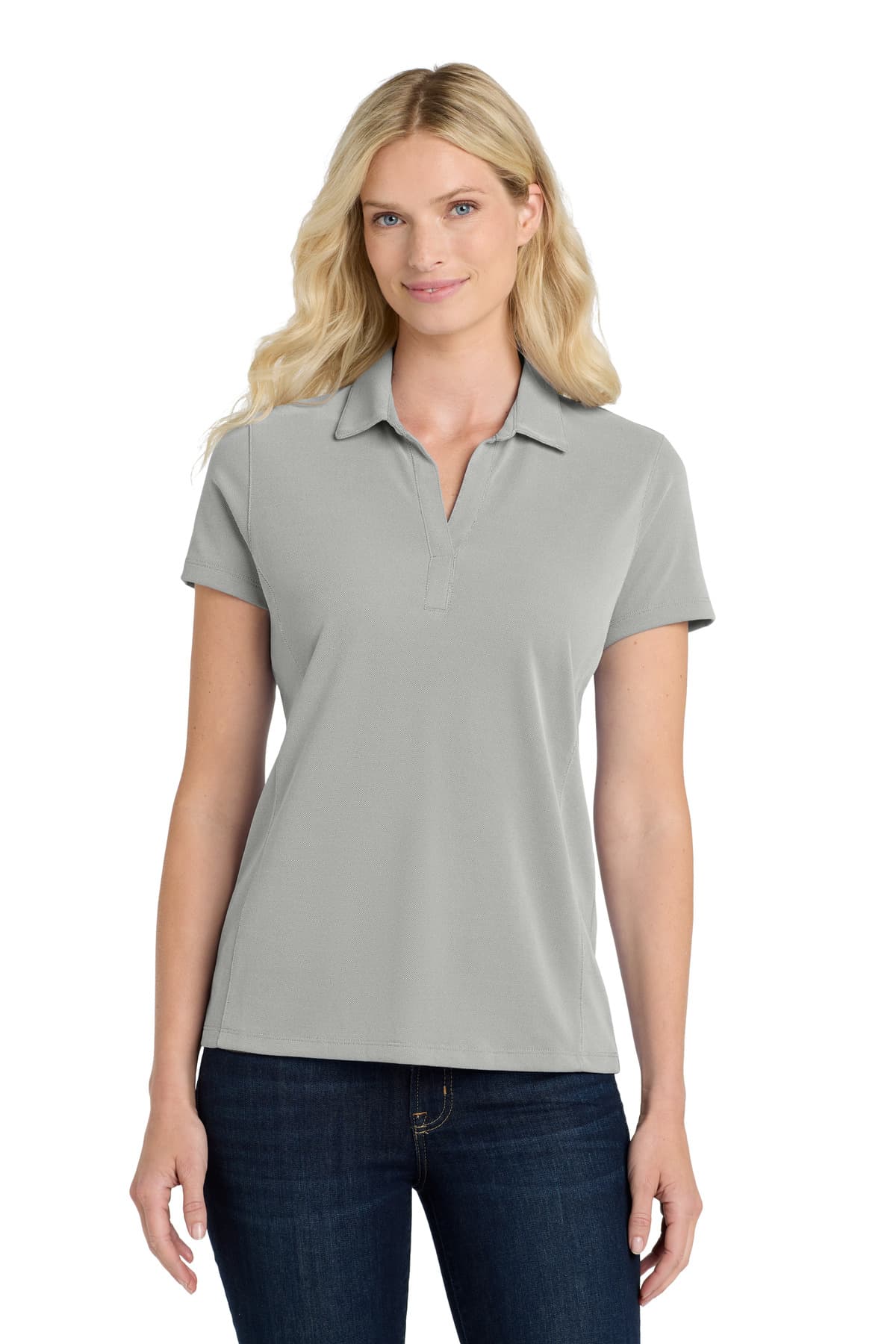 DISCONTINUED Port Authority Women's Poly Oxford Pique Polo. LK582 Black front