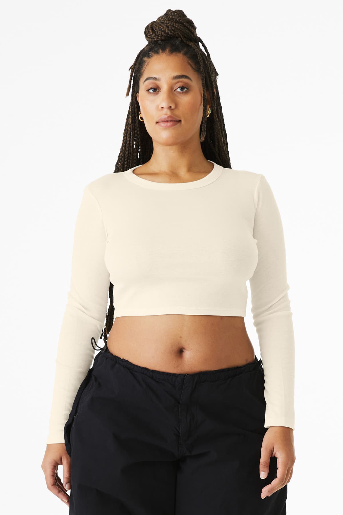 BELLA+CANVAS Women's Micro Rib Long Sleeve Baby Tee BC1501 Solid Natural Blend front