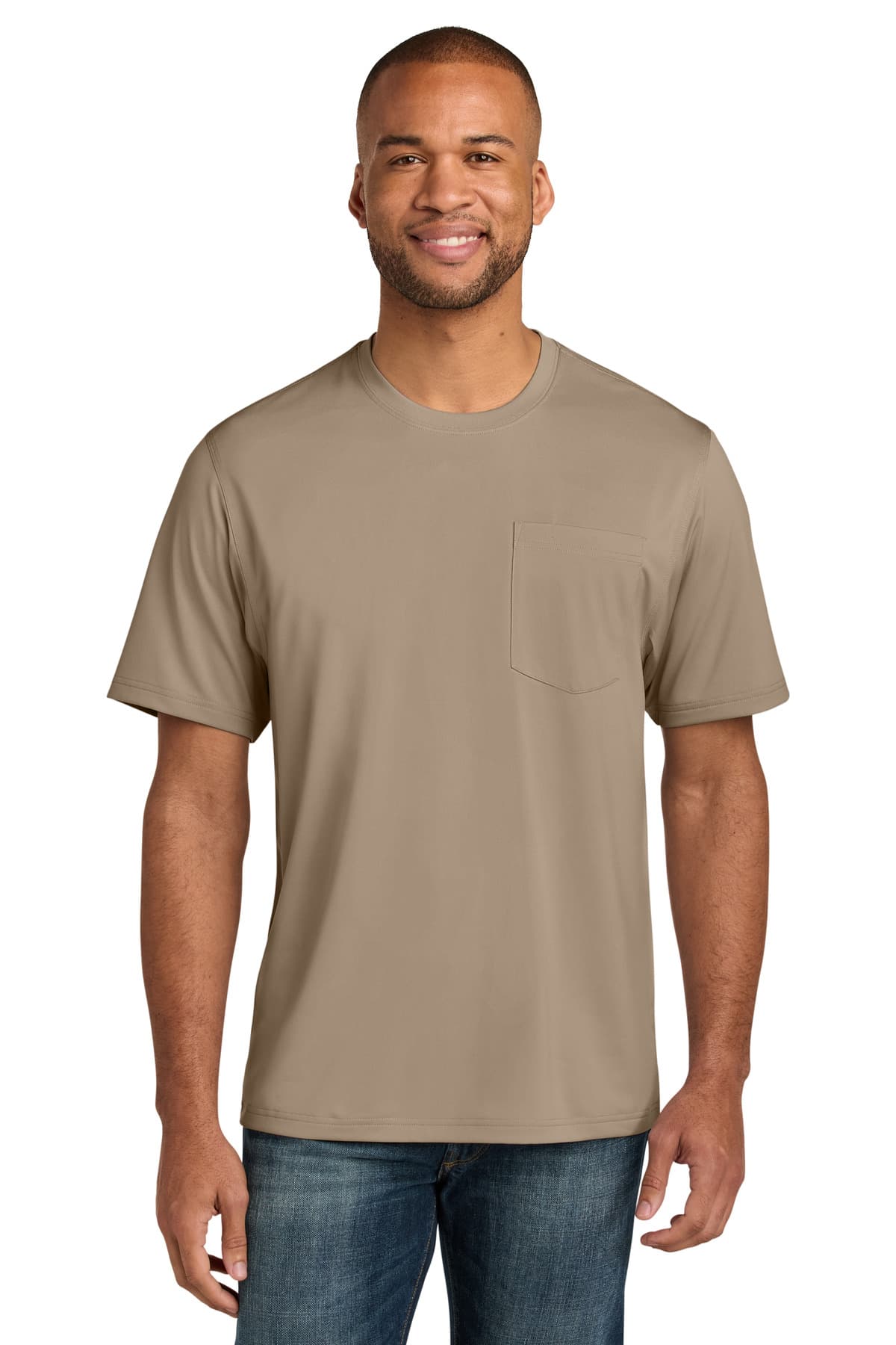 CornerStone Workwear Pro Short Sleeve Pocket Tee CS440P Silver Tan front