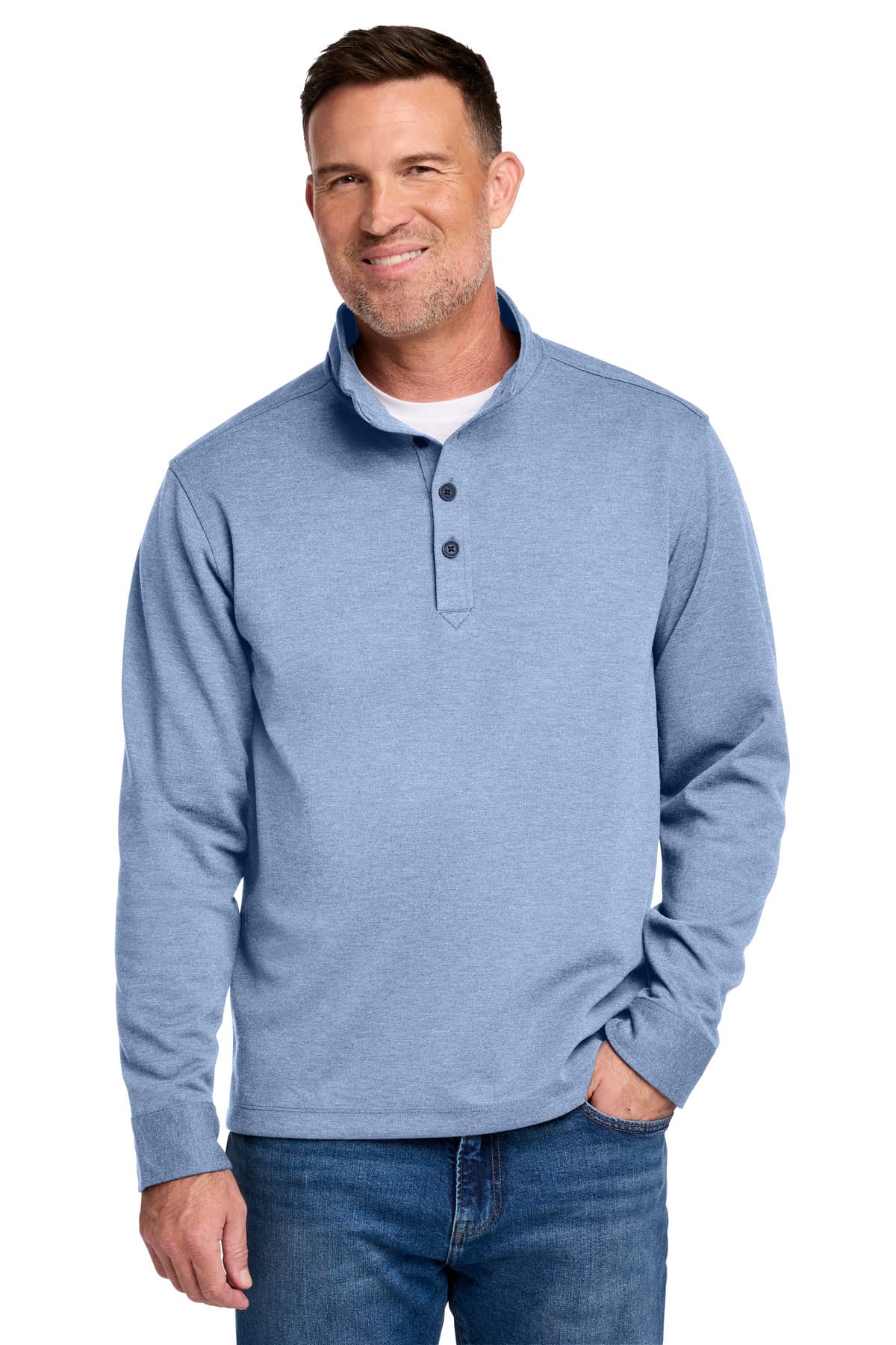 Brooks Brothers Mid-Layer Stretch 1/2-Button BB18202 Aegean Blue Heather front