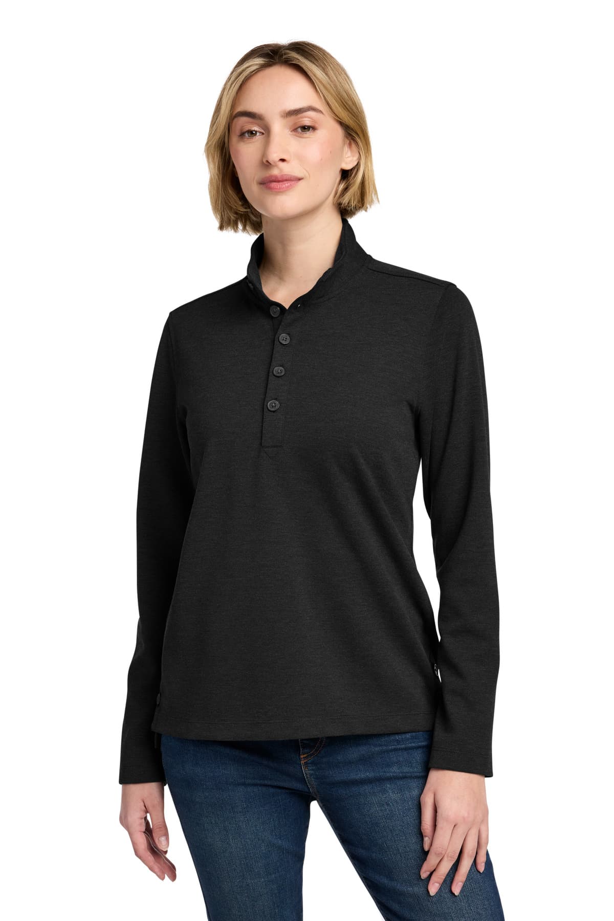 Brooks Brothers Women's Mid-Layer Stretch 1/2-Button BB18203 Black Heather front