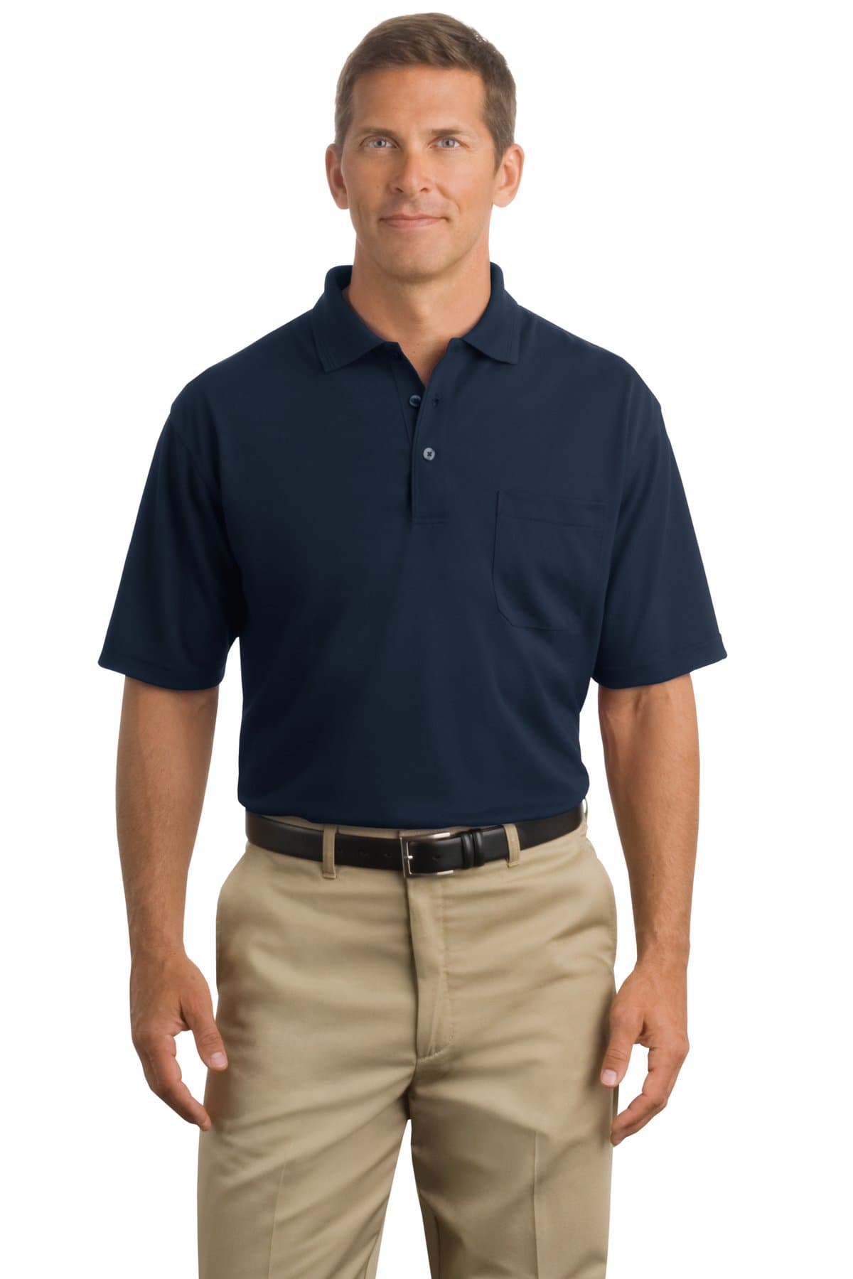 DISCONTINUED CornerStone - Industrial Pocket Pique Polo. CS402P Navy front